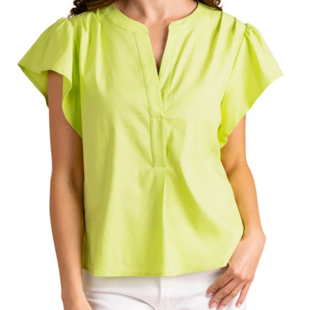 S’Edge Green Flutter Sleeve Blouse with Mandarin Collar MSRP $190